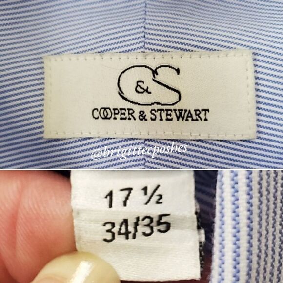 COOPER & STEWART Thin Striped Blue Oxford Shirt - Picture 12 of 13